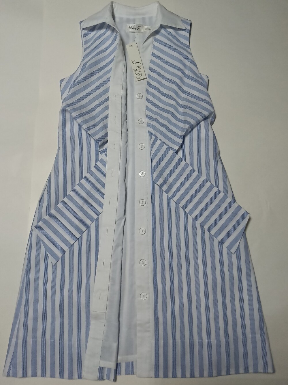 Eliza J Blue & White Striped Sleeveless Tie-Front Mini Dress Size 2P - Picture 5 of 12